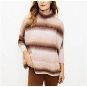 Loft Ombre Turtleneck Poncho Stripe Pullover Knit Oversize Sweater Medium Cozy